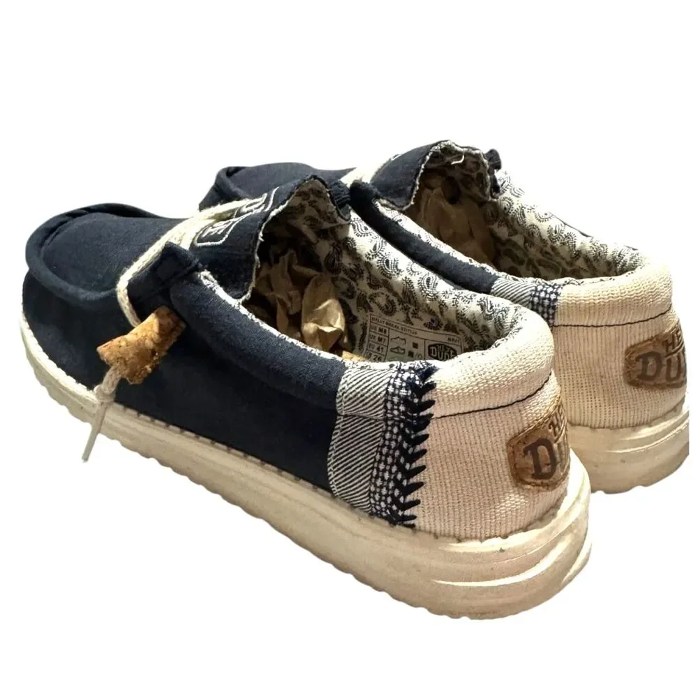 Hey Dude Wally Men's Size 8 Navy Blue Patchwork Slip On Beach Boat Casual Shoes